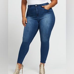 Plus Size Fashion to Figure Medium Wash Ultra High Rise Skinny Jeans